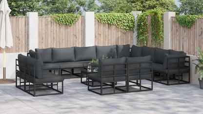 Tuin Sofa Set met kussen met kussen 13 pcs Zwart 70 x 70 x 32 cm Aluminium