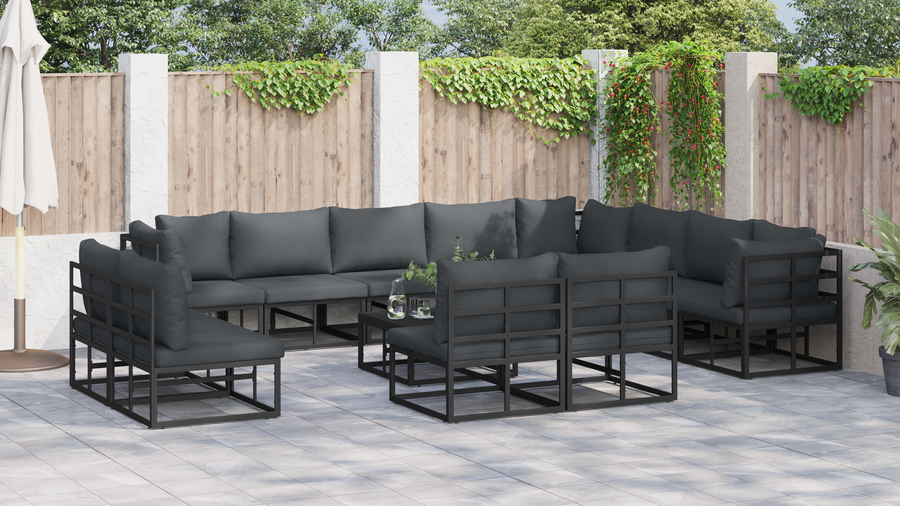 Tuin Sofa Set met kussen met kussen 13 pcs Zwart 70 x 70 x 32 cm Aluminium