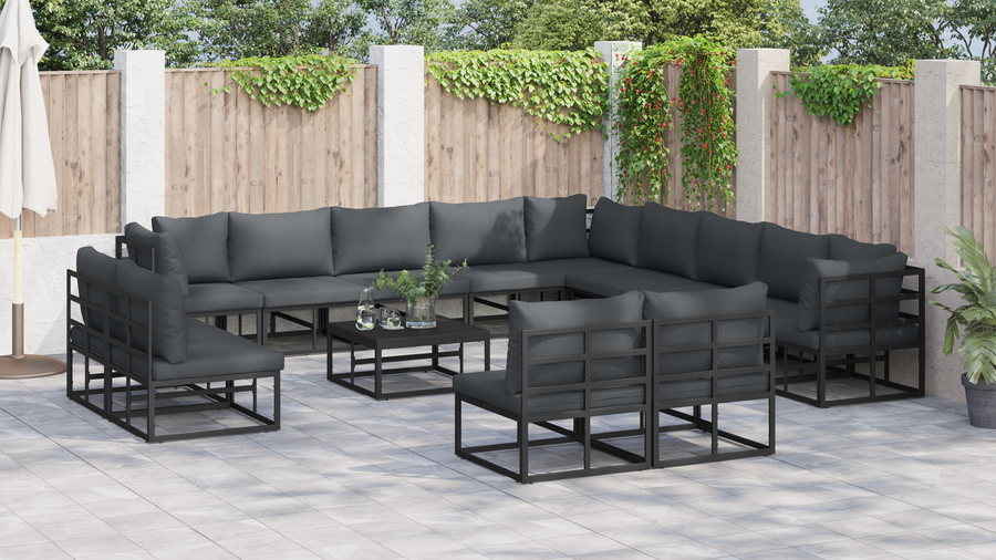 Tuin Sofa Set met kussen met kussen 14 pcs Zwart 70 x 70 x 32 cm Aluminium