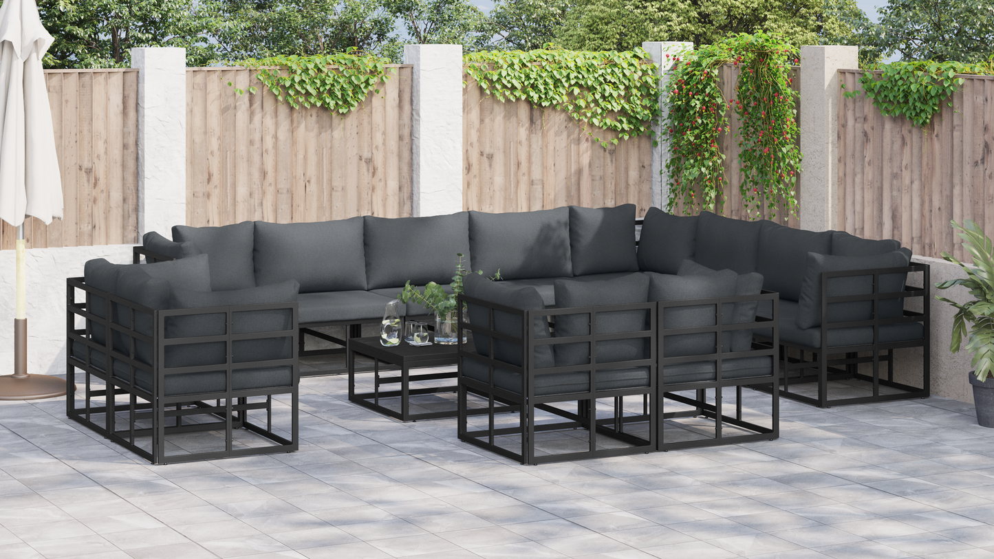 Tuin Sofa Set met kussen met kussen 13 pcs Zwart 70 x 70 x 32 cm Aluminium
