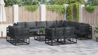 Tuin Sofa Set met kussen met kussen 13 pcs Zwart 70 x 70 x 32 cm Aluminium