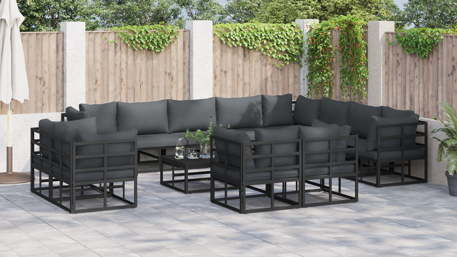 Tuin Sofa Set met kussen met kussen 13 pcs Zwart 70 x 70 x 32 cm Aluminium