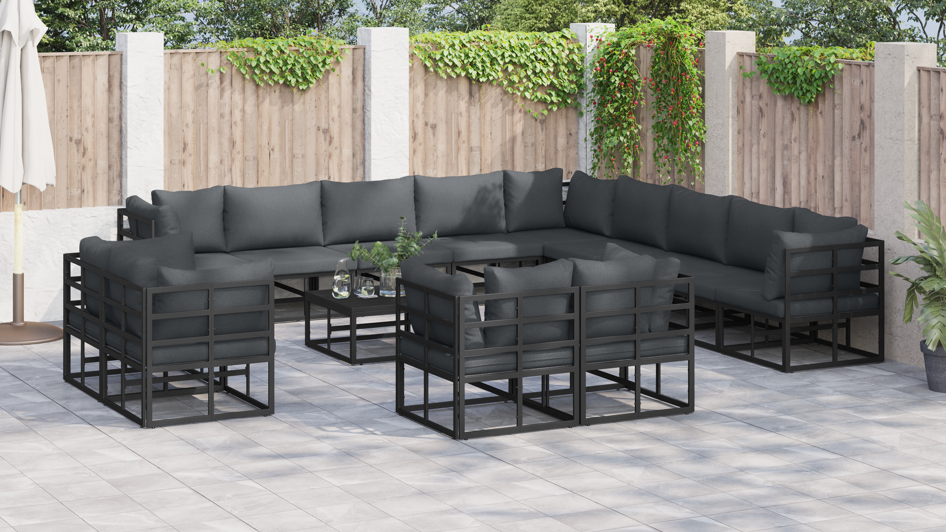 Tuin Sofa Set met kussen met kussen 14 pcs Zwart 70 x 70 x 32 cm Aluminium