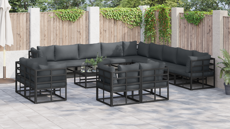 Tuin Sofa Set met kussen met kussen 14 pcs Zwart 70 x 70 x 32 cm Aluminium