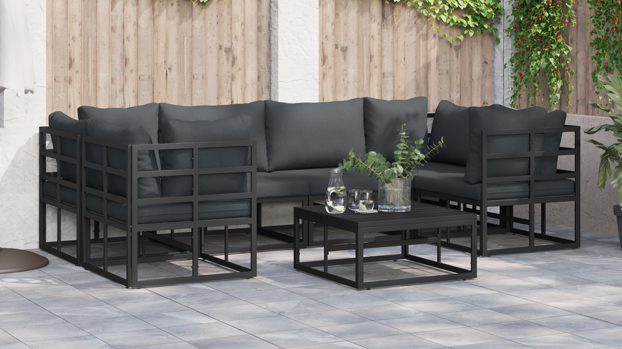 Tuin Sofa Set 7 pcs Zwart Aluminium