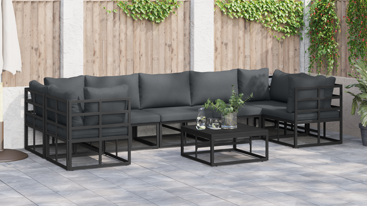 Tuin Sofa Set 8 pcs Zwart Aluminium