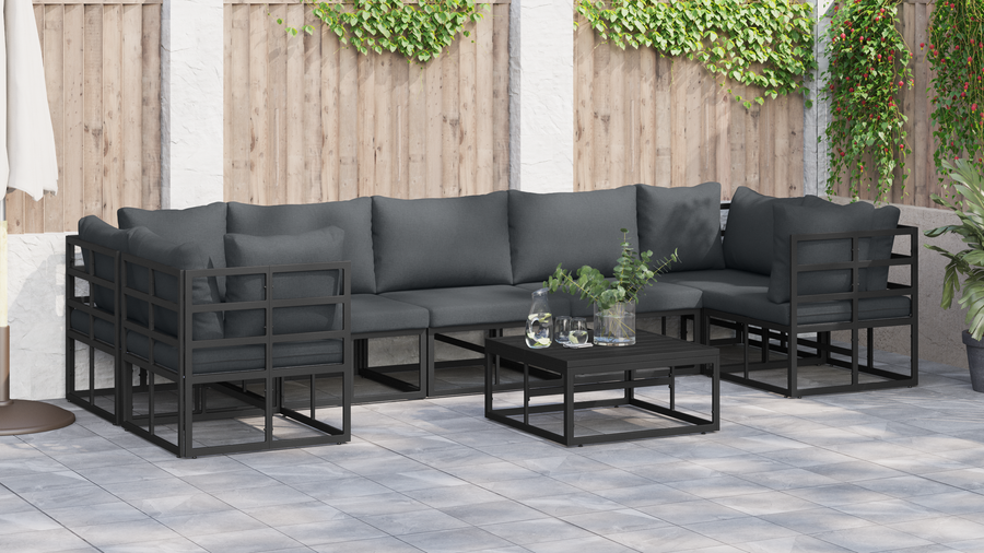 Tuin Sofa Set 8 pcs Zwart Aluminium