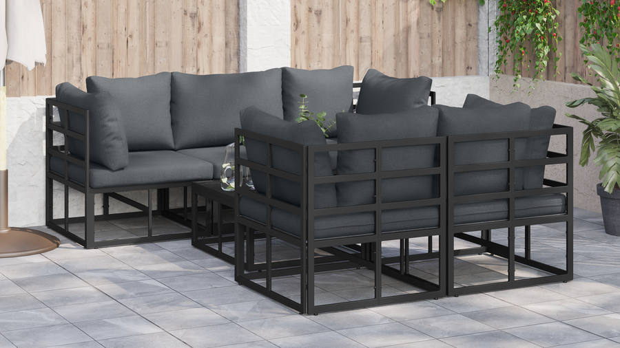 Tuin Sofa Set met kussen met kussen 6 pcs Zwart 70 x 70 x 32 cm Aluminium