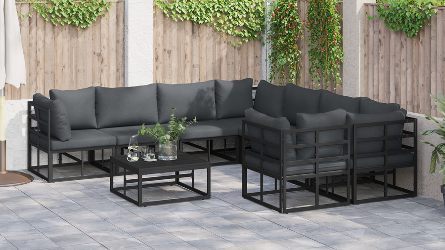 Tuin Sofa Set met kussen met kussen 9 pcs Zwart 70 x 70 x 32 cm Aluminium