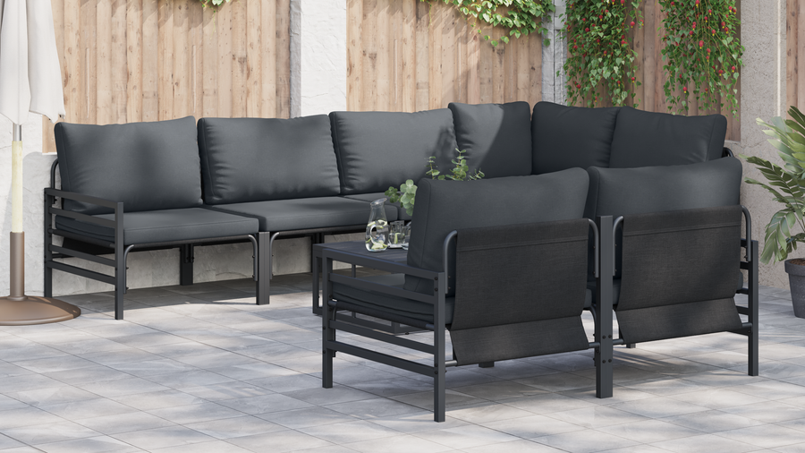 Tuin Sofa Set 7 pcs Antraciet 320 x 160 x 71 cm Staal & Stof