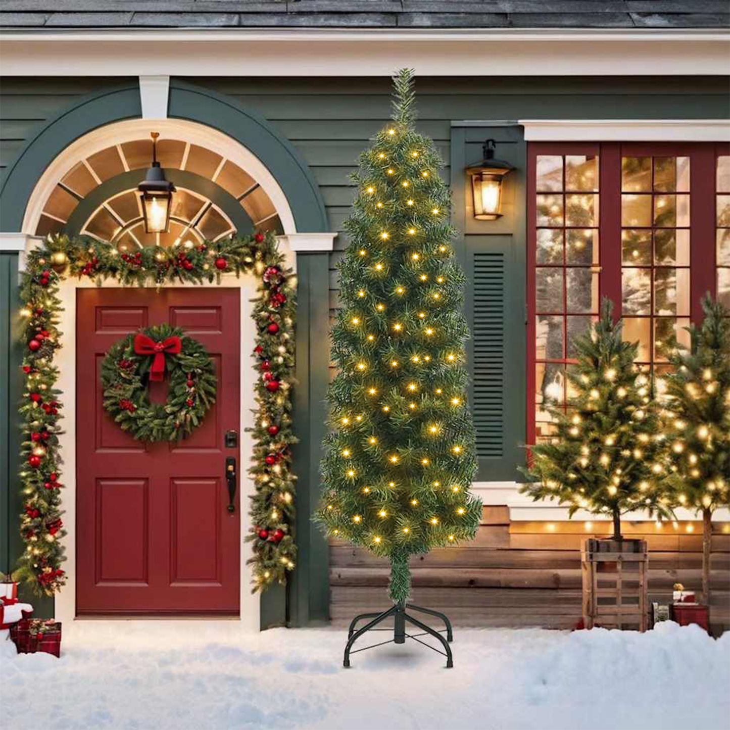 Slanke Kerstboom met 300 LEDs Groen 210 cm