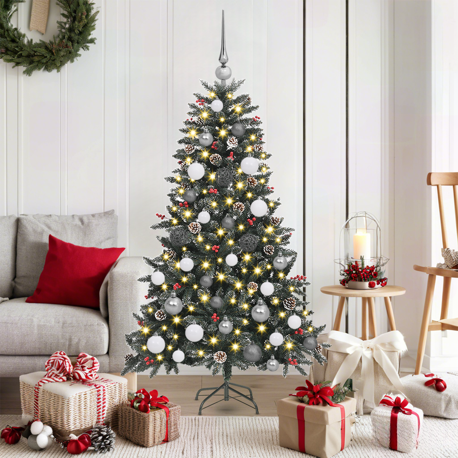 Kerstboom with Decorative String Lights Groen 150 cm PVC