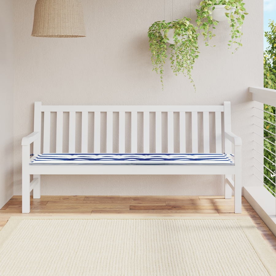 Tuinbankkussen 180x50x4 cm gestreept oxford stof blauw en wit
