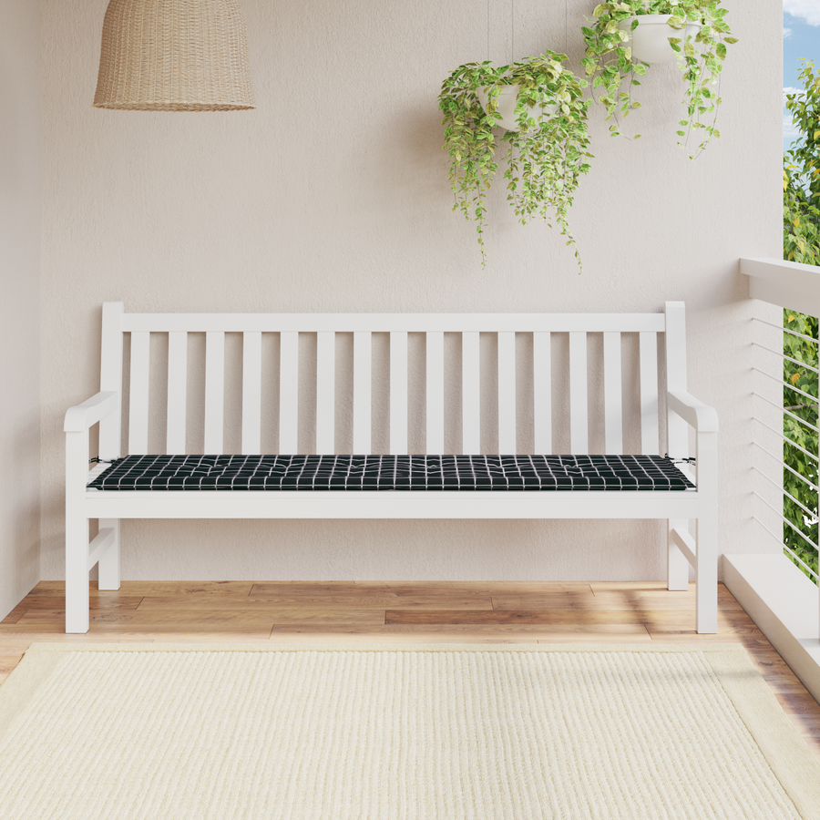 Tuinbank Kussen - Zwart Geruit Patroon - 180 x 50 x 4 cm - Oxford Stof