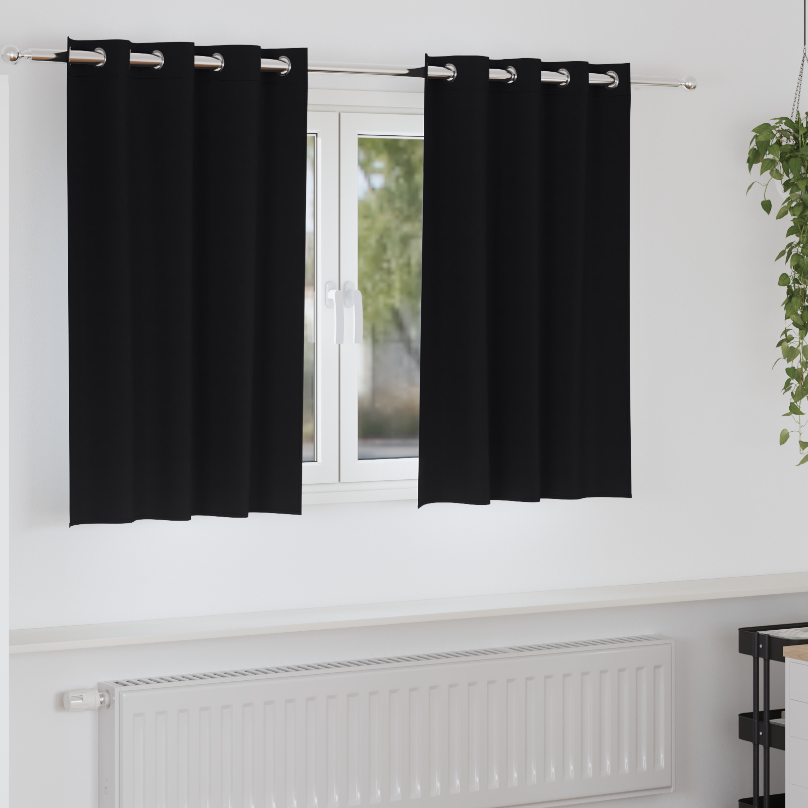 Gordijnen met gordijnen 2 pcs Zwart 140 x 140 cm Polyester