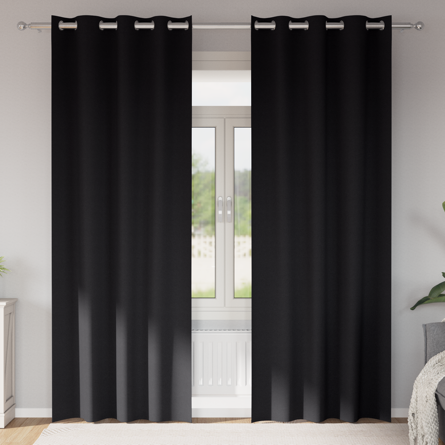 Gordijnen met gordijnen 2 pcs Zwart 225 x 140 cm Polyester