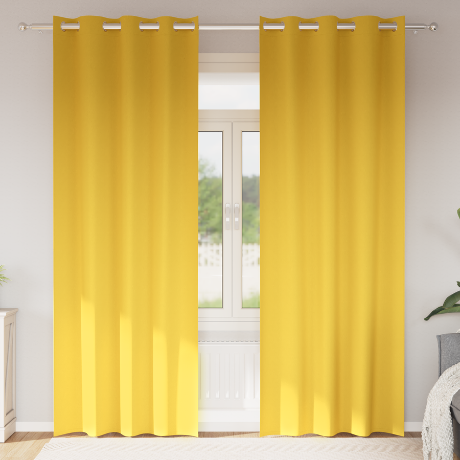 Gordijnen 2 pcs Mosterdgeel 245 x 140 cm Polyester