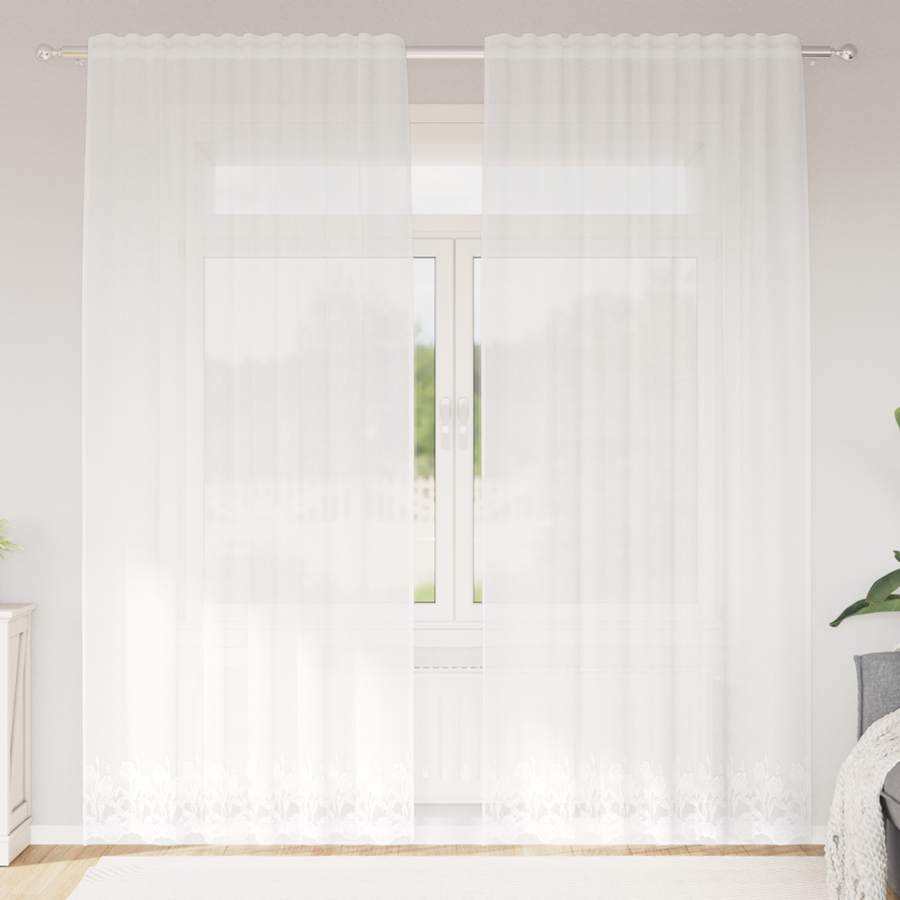Kantgordijn met gordijnen Wit 150 x 245 cm Polyester