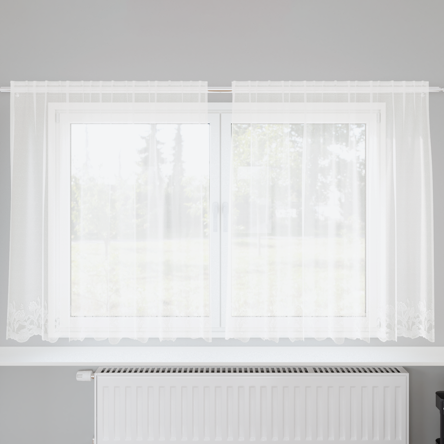 Kantgordijn met gordijnen Bloemen Wit 200 x 160 cm Polyester