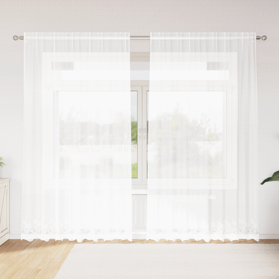 Kantgordijn met gordijnen Bloemen Wit 200 x 245 cm Polyester
