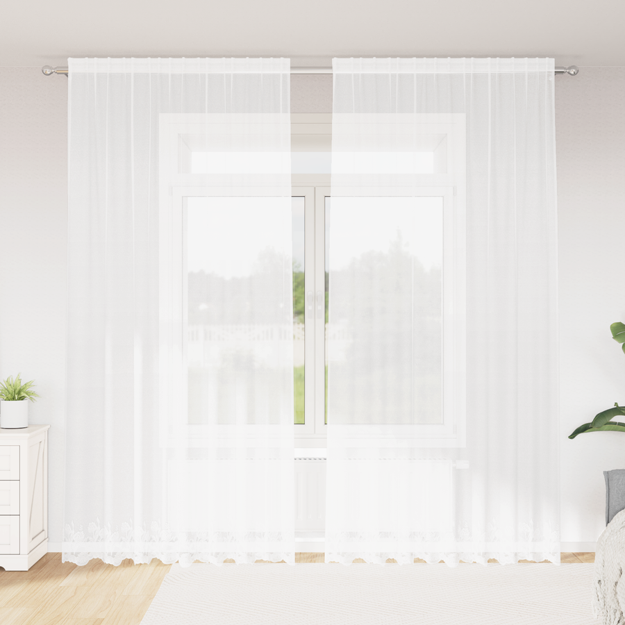 Kantgordijn met gordijnen Bloemen Wit 200 x 280 cm Polyester