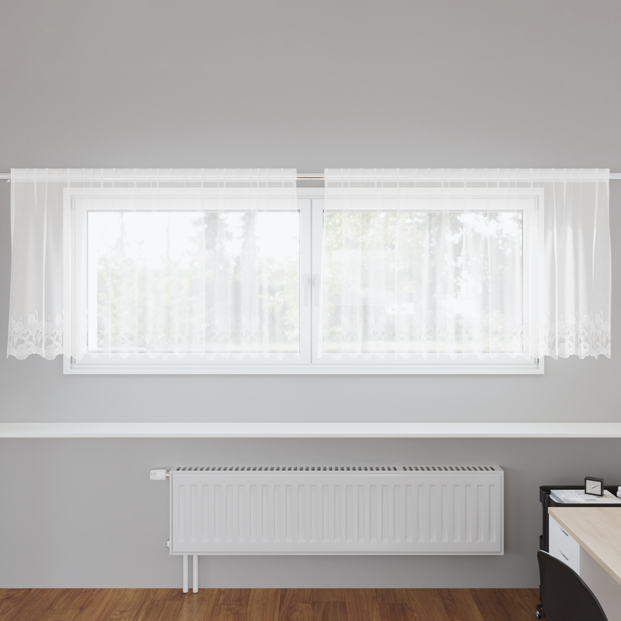 Kantgordijn met gordijnen Bloemen Wit 300 x 100 cm Polyester