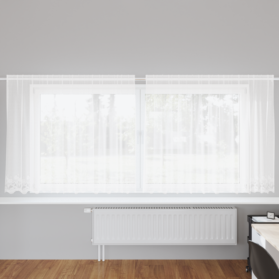 Kantgordijn met gordijnen Wit 300 x 140 cm Polyester