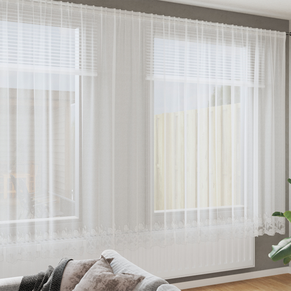 Kantgordijn met gordijnen Bloemen Wit 400 x 200 cm Polyester