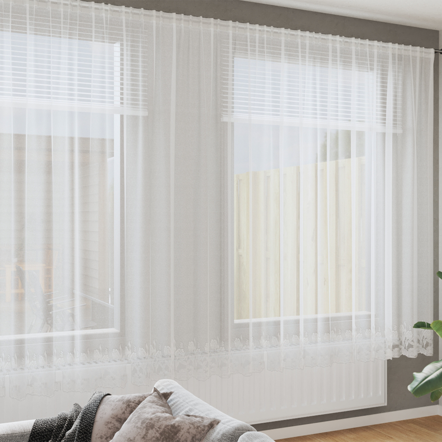 Kantgordijn met gordijnen Bloemen Wit 400 x 220 cm Polyester