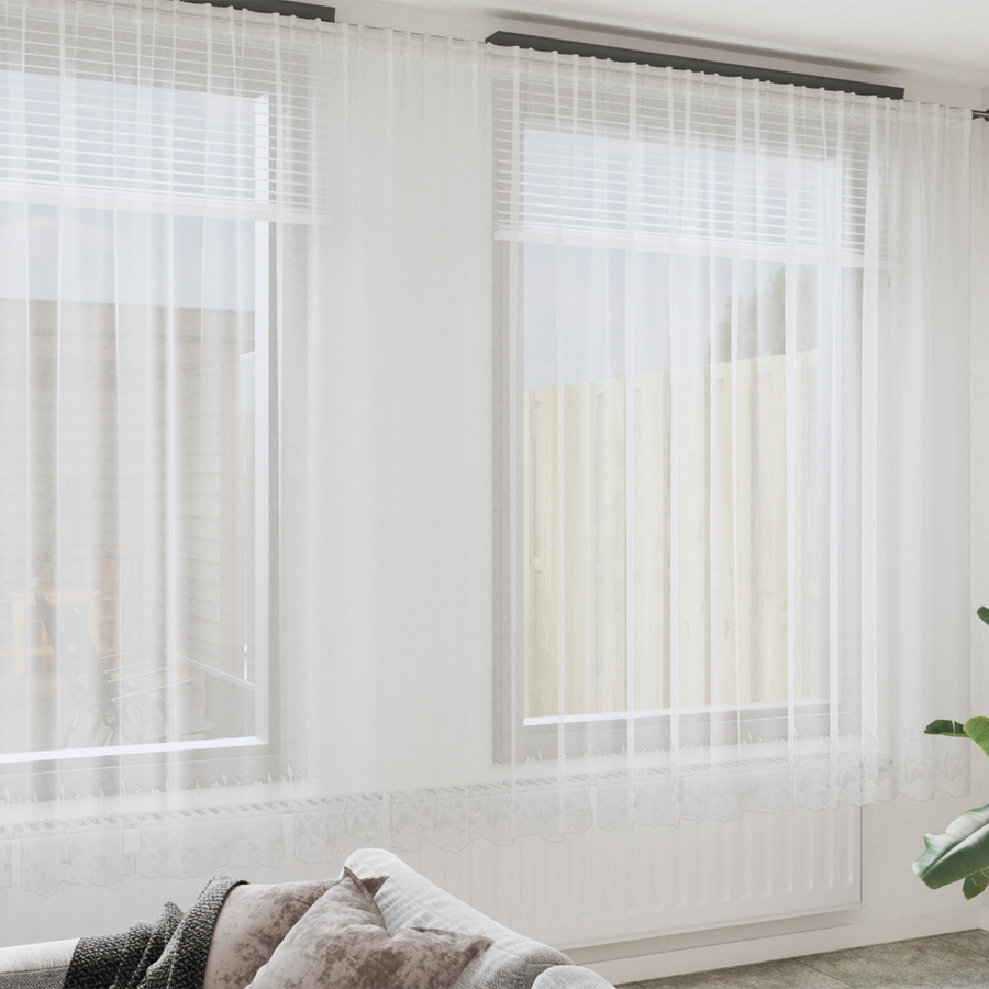 Kantgordijn met gordijnen Bloemen Wit 600 x 280 cm Polyester