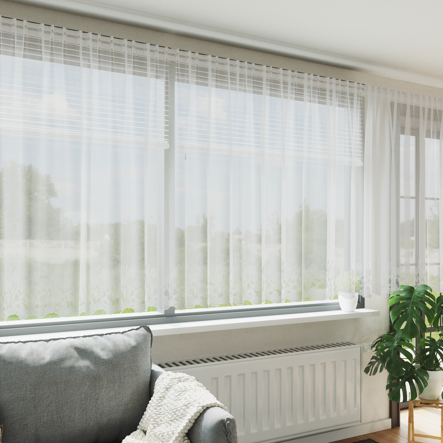 Kantgordijn met gordijnen Bloemen Wit 750 x 160 cm Polyester