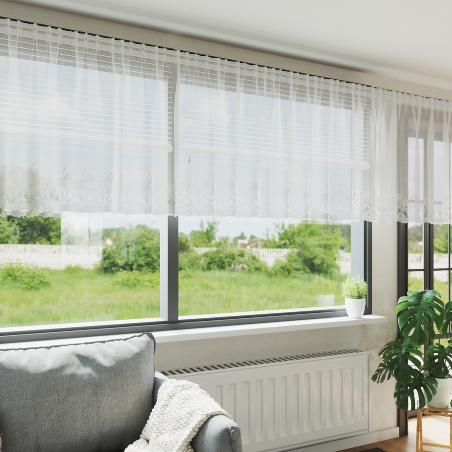 Kantgordijn met gordijnen Bloemen Wit 900 x 100 cm Polyester