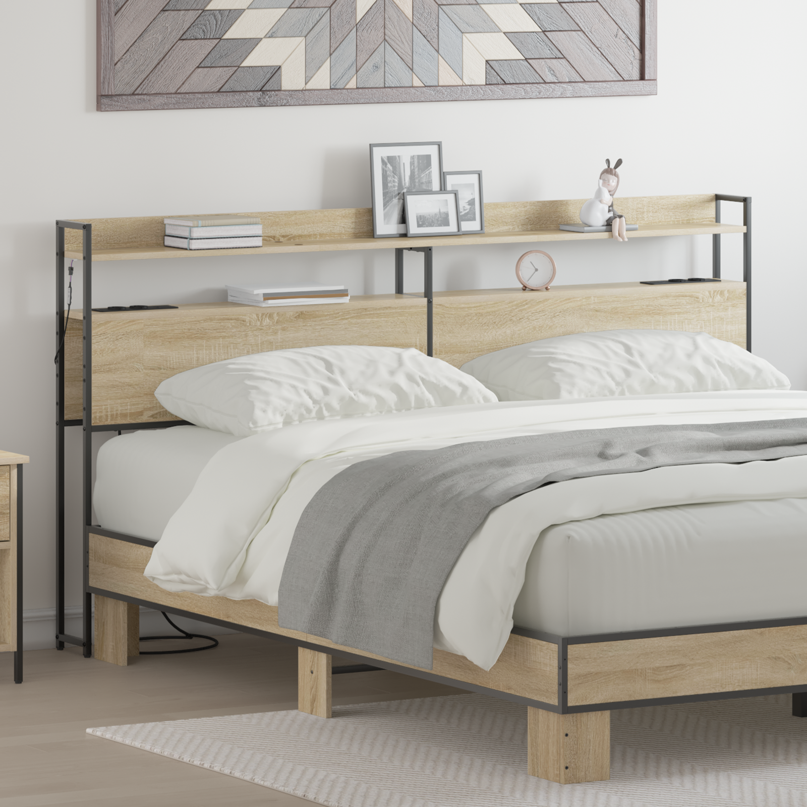 Opberghoofdbord Sonoma eiken 200 cm Bewerkt hout