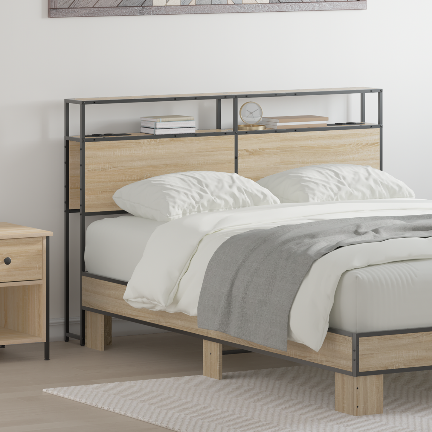 Opberghoofdbord met hoofdeinde met opslag Sonoma eiken 160 cm Bewerkt hout