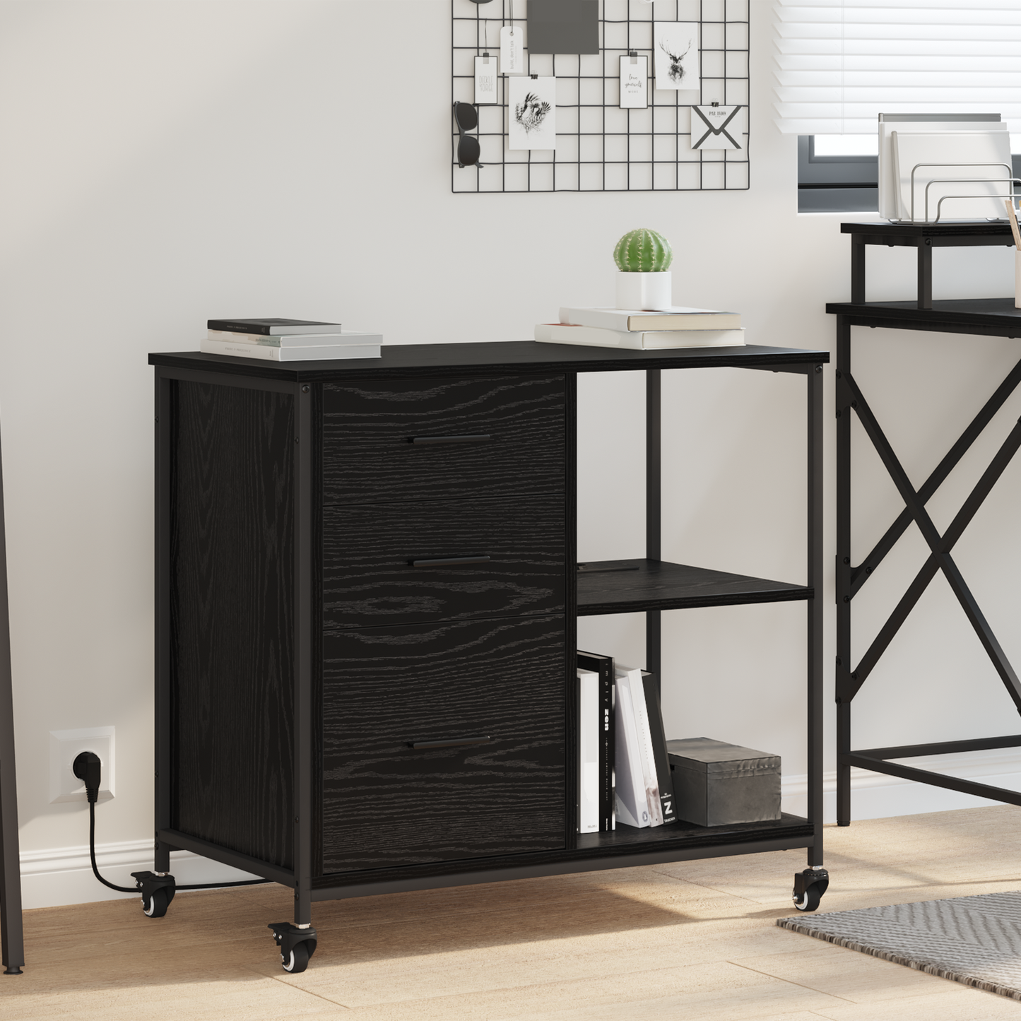 Kantoor kast met wiel Zwart eiken 76 x 41 x 72 cm Bewerkt hout
