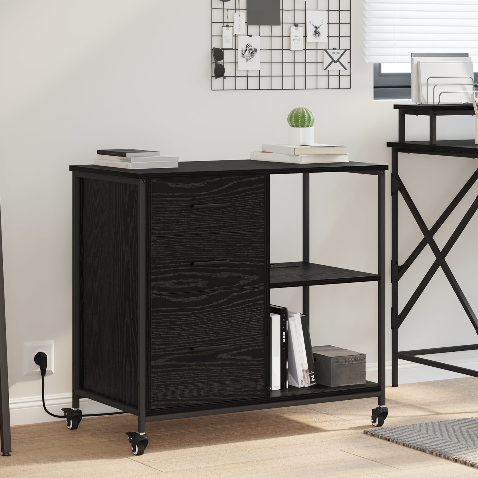 Kantoor kast met wiel Zwart eiken 76 x 41 x 72 cm Bewerkt hout