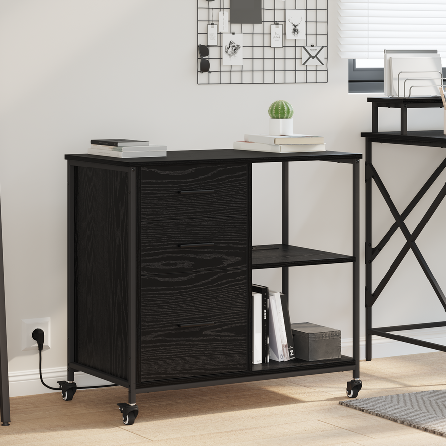 Kantoor kast met wiel Zwart eiken 76 x 41 x 72 cm Bewerkt hout