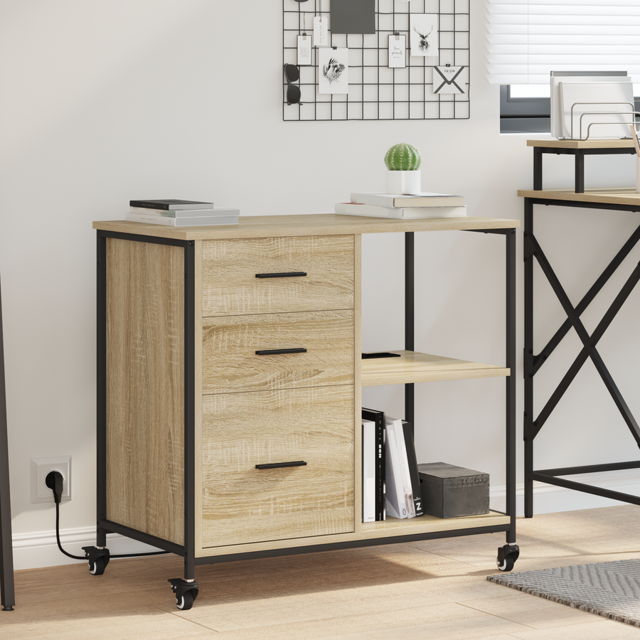 Kantoor kast met wiel Sonoma eiken 76 x 41 x 72 cm Bewerkt hout