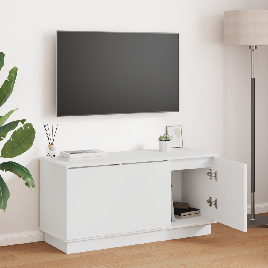 Tv-Kast Met Led-Striplichten 100 X 38 X 49 Cm Bewerkt Hout Wit