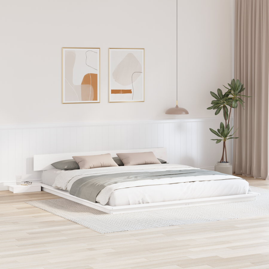 Bedframe met Bedzijtafels Wit 200x200cm Massief Hout