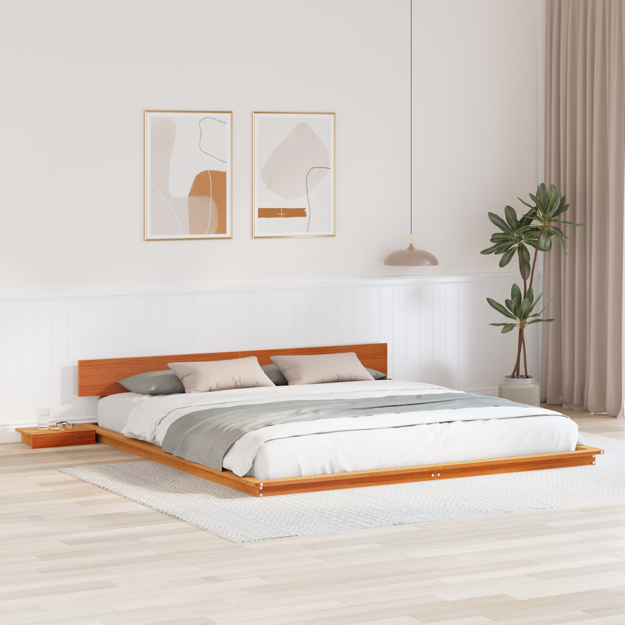 Vloerbedframe met Nachtkastjes Wax Bruin 200x200cm Massief Hout