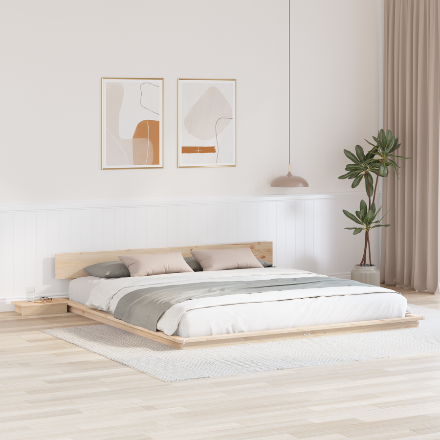 Vloerbed met nachttafels 180x200 cm van massief hout