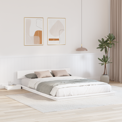 Ligbedframe met Bedtafeltjes Wit 150x200cm Massief Hout