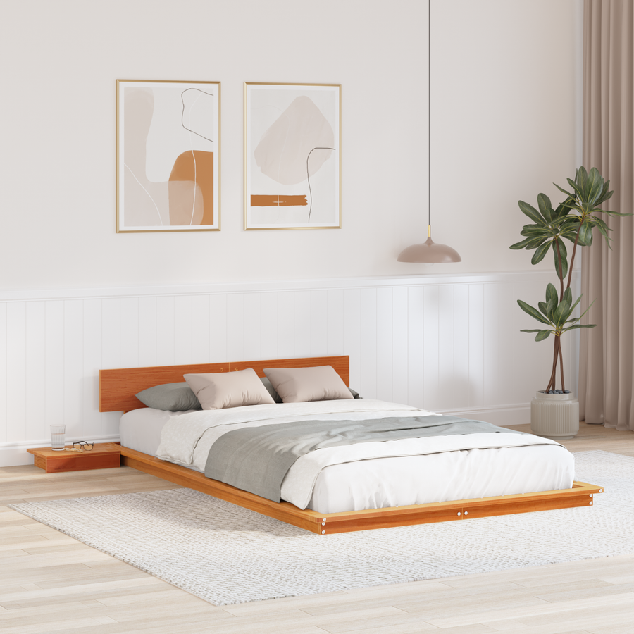 Vloerbedframe met bijzettafels Wax Bruin 120x200cm Massief Hout