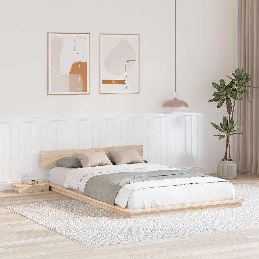Bedframe met nachtkastjes 140x190 cm van massief hout