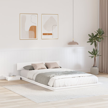 Vloerbedframe met Nachtkastjes Wit 140x190 cm Massief Hout