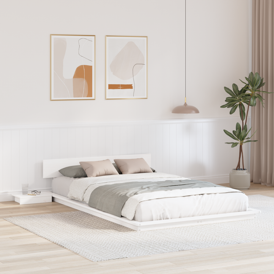 Bedframe met Nachtkastjes Wit 120x190cm Massief Hout