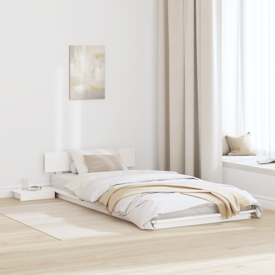 Ligbedframe met Nachttafels Wit 90x200cm Massief Hout