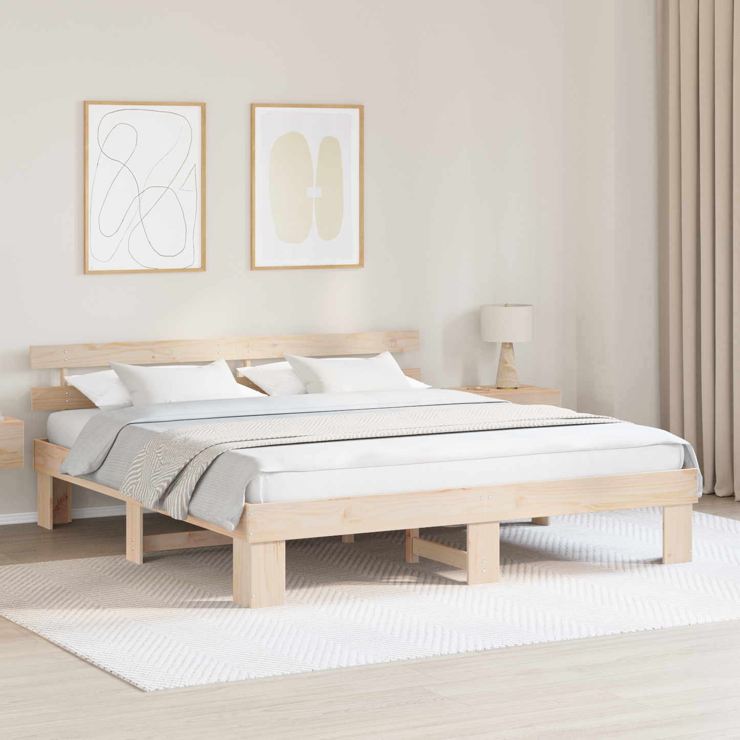 Bedframe met hoofdbord 200x200 cm van massief grenenhout