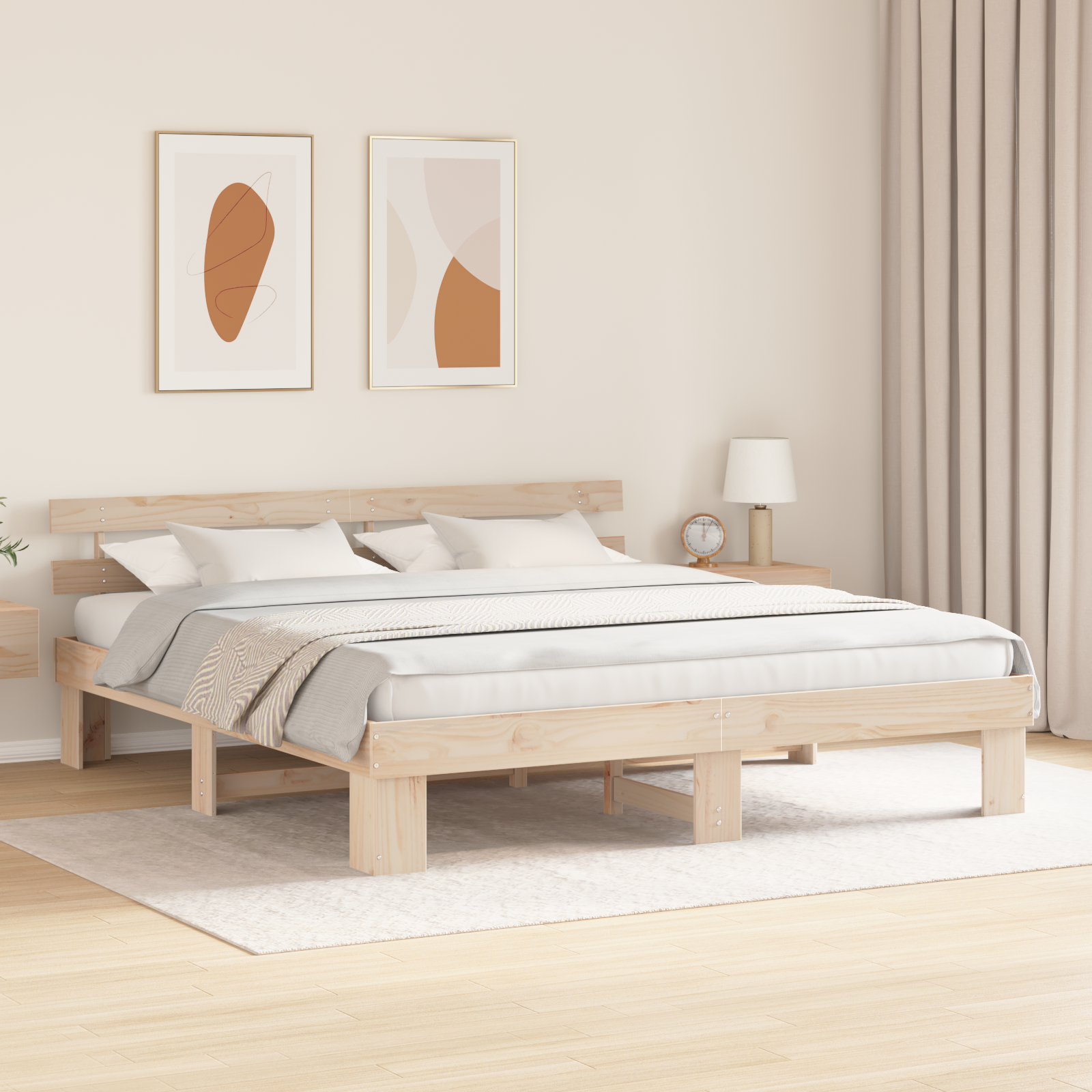 Bedframe met hoofdbord 200x200 cm van massief grenenhout